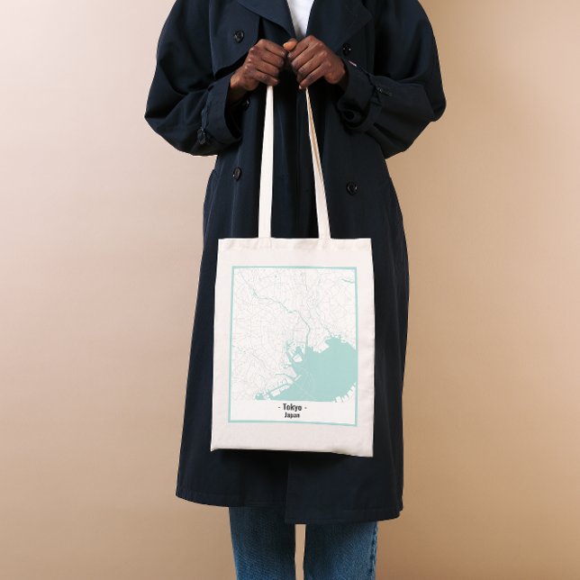 Bolsa Tote Toque de mapa de cidade de Tóquio, branco e azul m (Criador carregado)