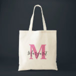 Bolsa Tote Toque de Nome do Script Preto do Monograma Cor-de-<br><div class="desc">Saco de Tote do Nome do Script Preto Monograma Rosa. Pode ser dado como presente à família e aos amigos no aniversário e no Natal.</div>