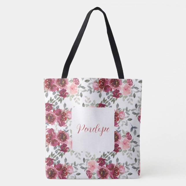 Bolsa Tote Toque de Nome Floral Bonito de Aquarela (Frente)