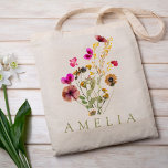 Bolsa Tote Toque de Nome Personalizado de Flor Selvagem<br><div class="desc">Sacos de tote personalizados são perfeitos para você mesmo,  ou como presente! Estes são também o presente ou oferta de proposta da noiva perfeita.</div>