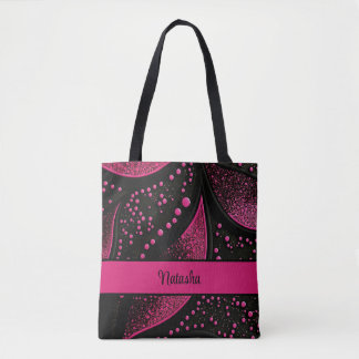 Bolsa Tote Toque preto e rosa quente com nome personalizável