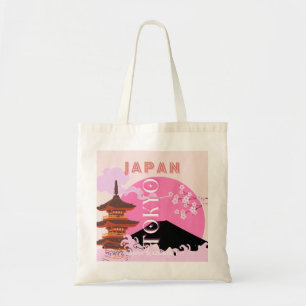 Bolsa Tote Tóquio Japão Viagem Art, Retro-Viagem Art, Rosa