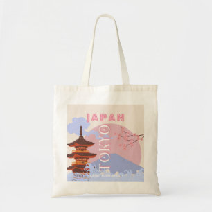 Bolsa Tote Tóquio Japão Viagem Art, Retro-Viagem Art, Rosa