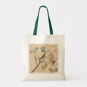 Bolsa Tote Tordo e traça à terra em um ramo da orquídea