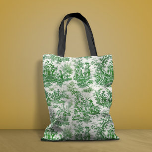 Bolsa Tote Torno branco verde-vivo de jouy impresso