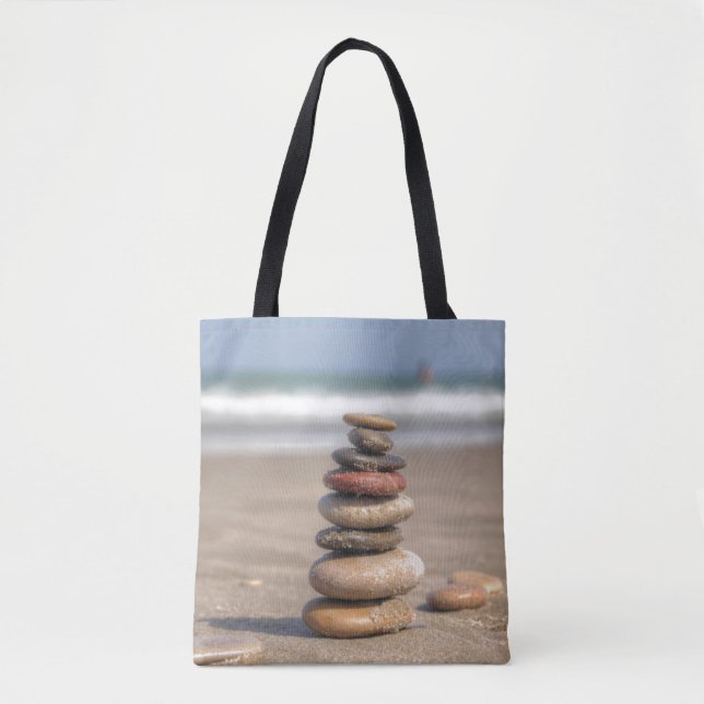 Bolsa Tote Torre de pedra na praia (Frente)