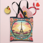 Bolsa Tote Torre Eifel Sunset Parisiense Paris Floral Francês<br><div class="desc">Torre Eifel,  Torre Sunset Parisiense Paris França Bandas Florais de Tota Francesas apresenta um pôr do sol no estilo de arte Paris com a Torre Eifel em um ousado quadro floral. Criado pelo Evco Studio www.zazzle.com/store/evcostudio</div>