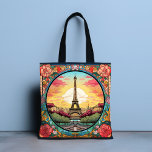 Bolsa Tote Torre Eifel Sunset Parisiense Paris Floral Francês<br><div class="desc">Torre Eifel,  Torre Sunset Parisiense Paris França Bandas Florais de Tota Francesas apresenta um pôr do sol no estilo de arte Paris com a Torre Eifel em um ousado quadro floral. Criado pelo Evco Studio www.zazzle.com/store/evcostudio</div>