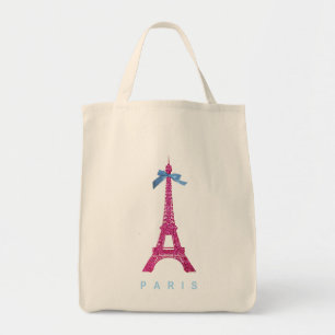Bolsa Tote Torre Eiffel do rosa quente no brilho do falso