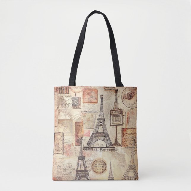 Bolsa Tote Torre Eiffel Paris Retrô Vintage (Frente)