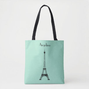 Bolsa Tote Torre Eiffel preta verde de Paris da hortelã com