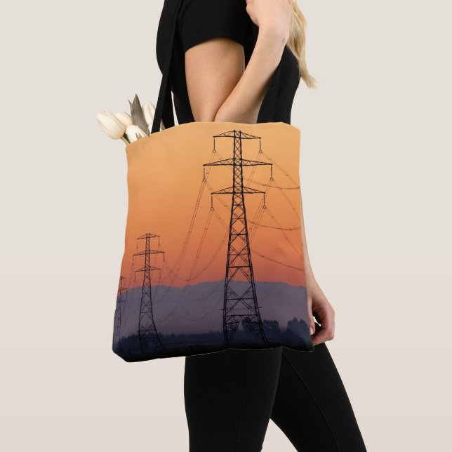 Bolsa Tote Torres de Energia ao Pôr do Sol (Close Up)