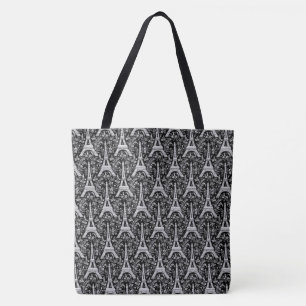 Bolsa Tote Torres Eiffel e Flores Pretas
