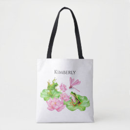Bolsa Tote Tot de Watercolor Pintado com Sapo de Nome Persona