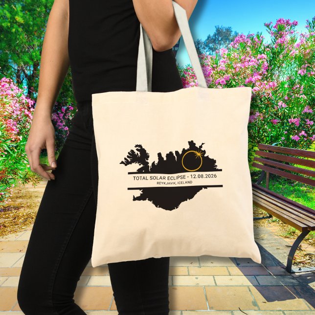 Bolsa Tote Total Solar Eclipse August 2026 – Iceland Custom (Change your city / location if you wish, via the template.)