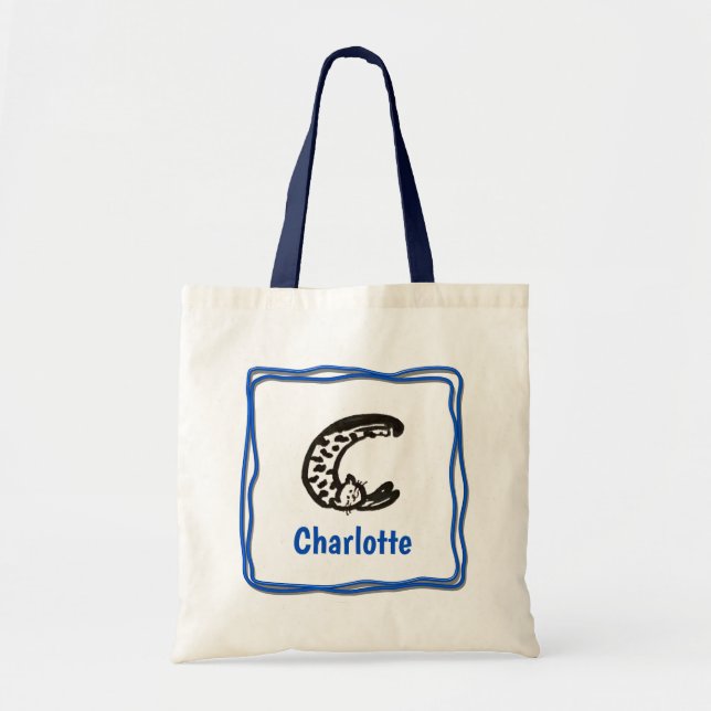 Bolsa Tote Tote Bag - Cat Letter C com o nome no quadro (Frente)