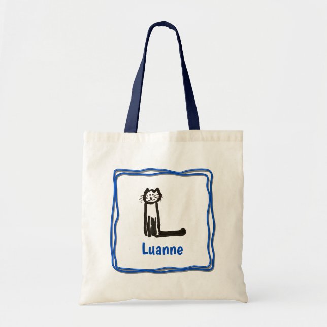 Bolsa Tote Tote Bag - Cat Letter L com o nome no quadro (Frente)