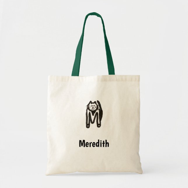 Bolsa Tote Tote Bag - Cat Letter M com o nome (Frente)