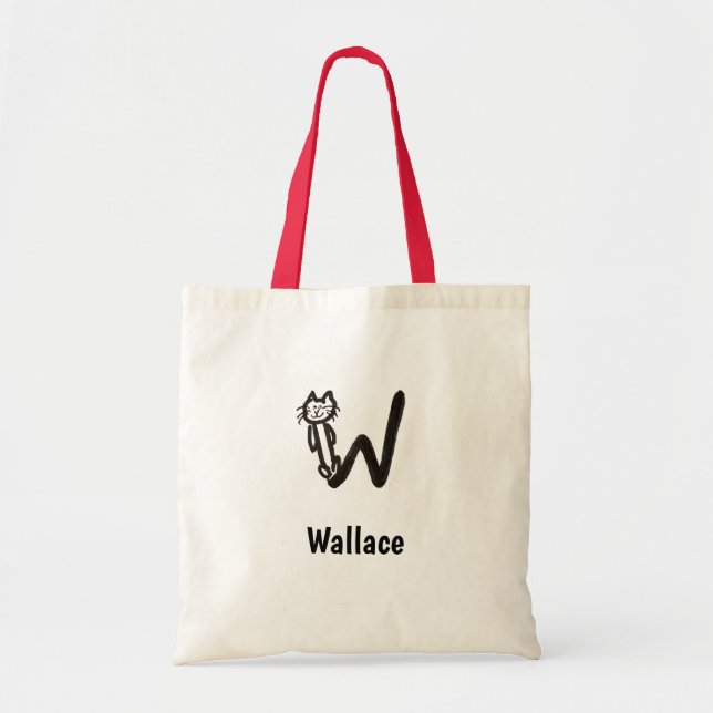 Bolsa Tote Tote Bag - Cat Letter W com o nome (Frente)