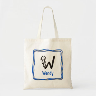 Bolsa Tote Tote Bag - Cat Letter W com o nome no quadro