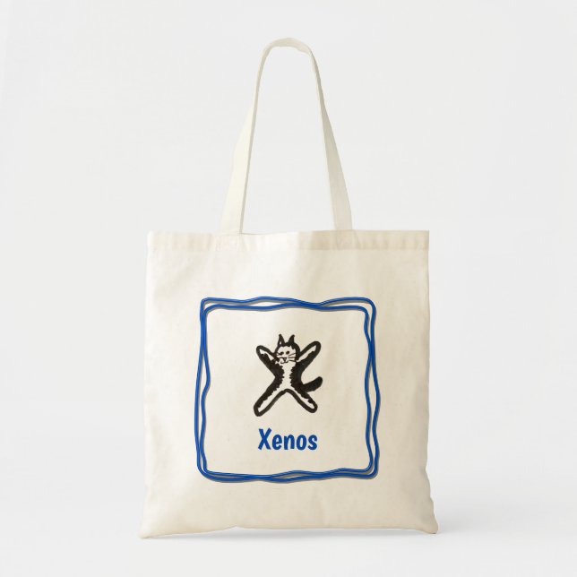 Bolsa Tote Tote Bag - Cat Letter X com o nome no quadro (Frente)
