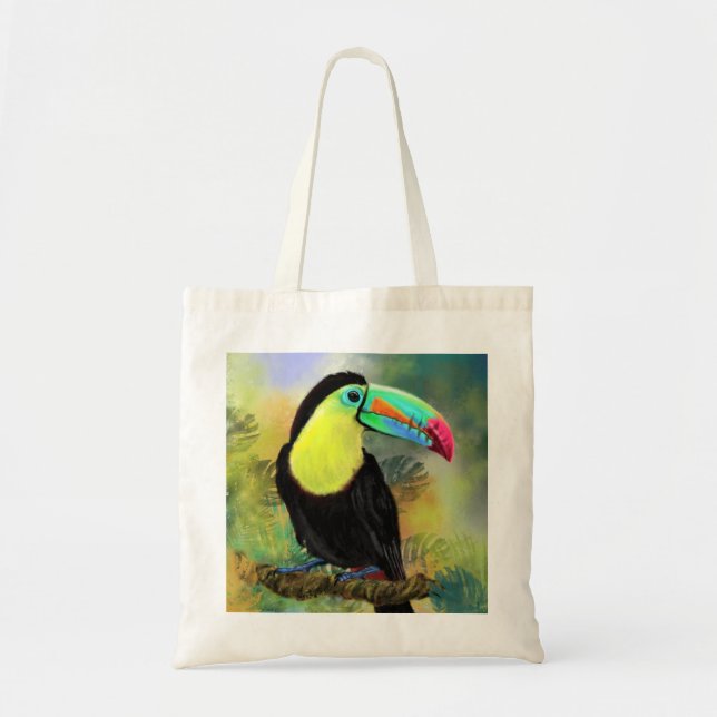 Bolsa Tote Tote Bag Colorida de Pássaro Toucador - Pintura (Frente)