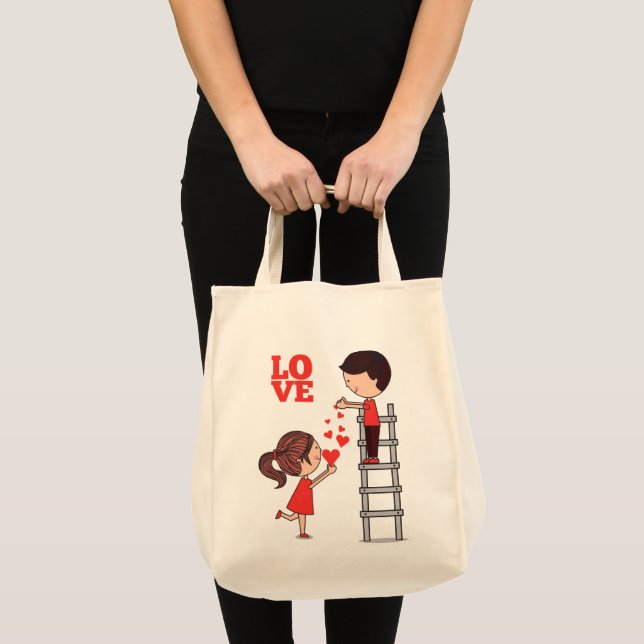 Bolsa Tote Tote Bag Couple Love Red Hearts  (Frente (produto))