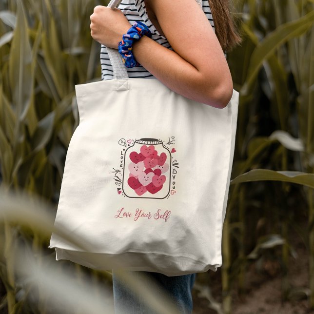 Bolsa Tote Tote Bag de Corações Rosa (Pink hearts jar Tote Bag
)