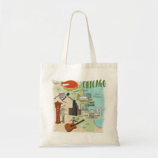 Bolsa Tote Tote Bag do Mapa de Chicago Ilustrado