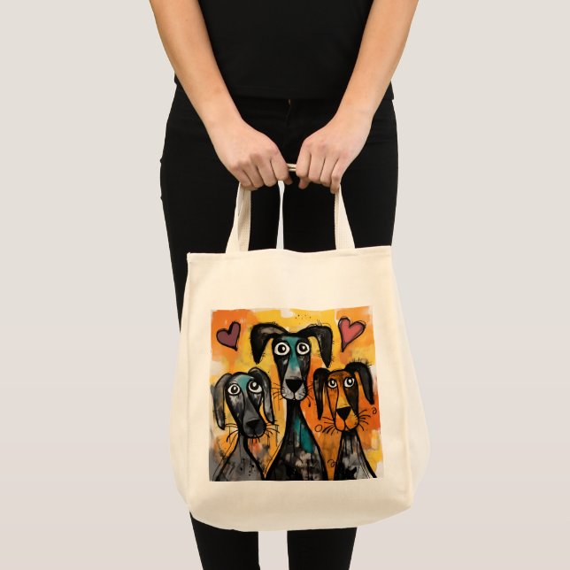 Bolsa Tote Tote Bag Dog Love Red Hearts  (Frente (produto))