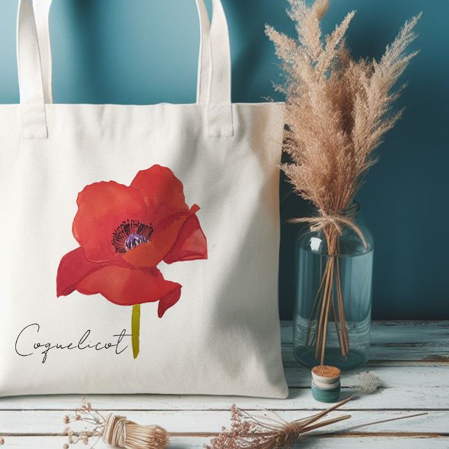 Bolsa Tote Tote bag fleur coquelicot rouge aquarelle (Tote bag fleur coquelicot rouge aquarelle)