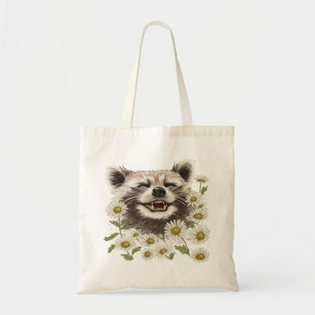 Bolsa Tote Tote Bag Happy Raccoon em margarida (Frente)