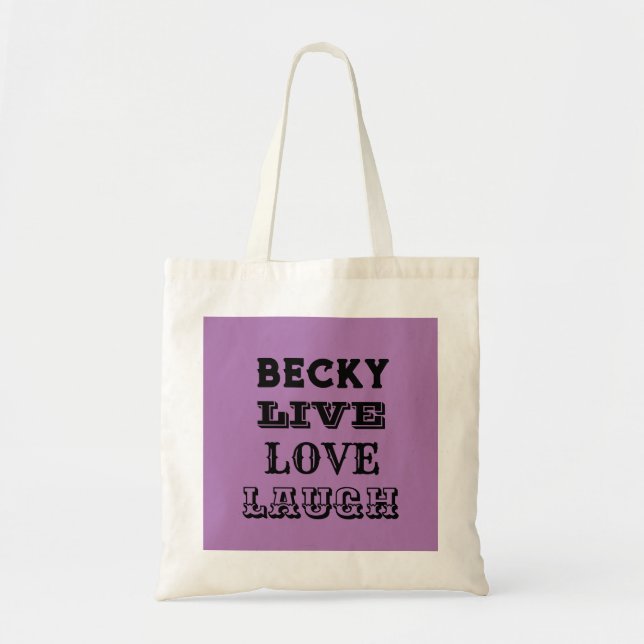 Bolsa Tote Tote Bag LIVE LAUGH LOVE NAME PURPLE (Frente)