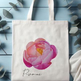 Bolsa Tote Tote bag pivoine rose aquarelle