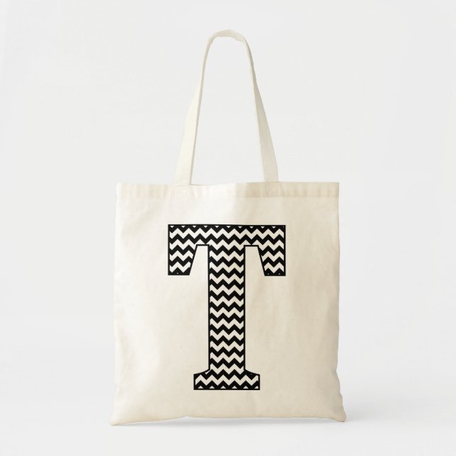 Bolsa Tote Tote Bag Preto e Branco Chevron "T" (Frente)
