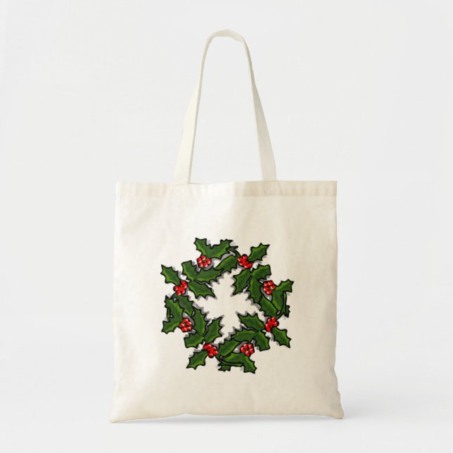 Bolsa Tote Tote Bag - Rua das Folhas de Holly e Berries (Frente)
