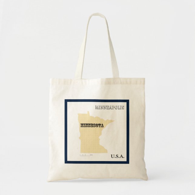 Bolsa Tote Tote  - Mapa do Estado de Minnesota com Cidade (Frente)