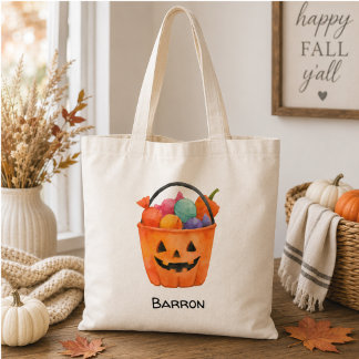 Bolsa Tote Tote Personalizado de Abóbora em Aquarela para Tru