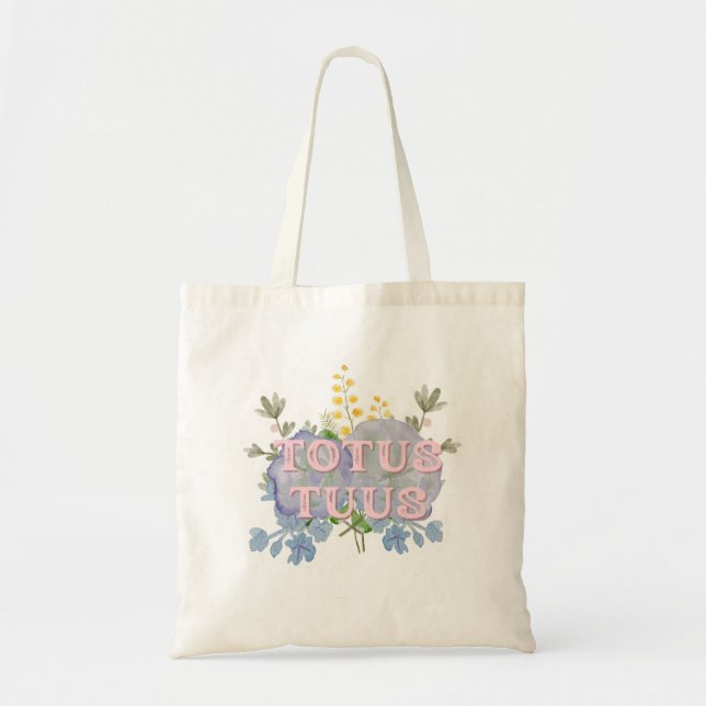 Bolsa Tote Totus Tuus Catholic Marian Floral Tote Bag (Frente)
