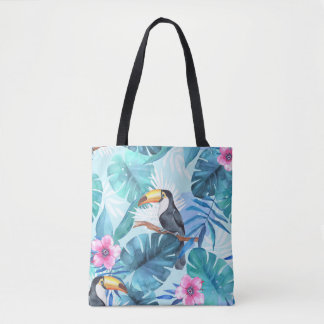 Bolsa Tote Toucans de aquarela: Tropical Sem costura