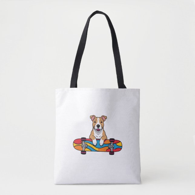 Bolsa Tote Touro Bonito Terrier num skate (Frente)