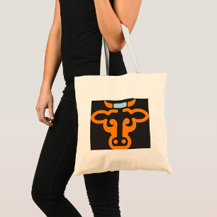 Bolsa Tote Touro Cabeça Laranja Minimalista Vaca