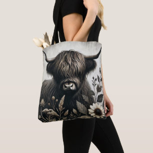 Bolsa Tote Touro de terras altas com girassol