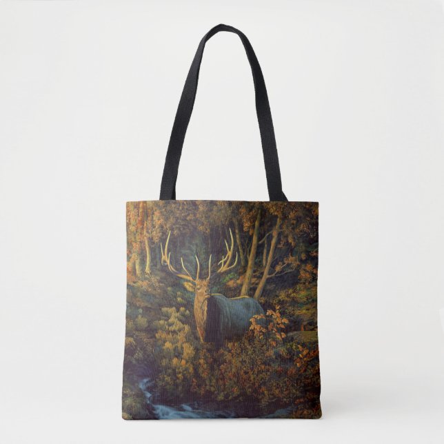 Bolsa Tote Touro Elk na Floresta do outono (Frente)