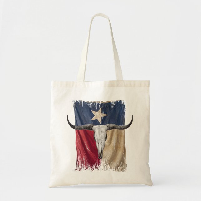 Bolsa Tote Touro Longhorn Caveira Distante Vestido Bandeira d (Frente)