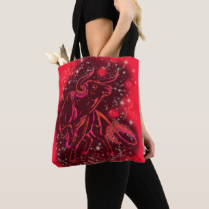 Bolsa Tote Touro Néon Vermelho Magico Correndo - Noite Estre
