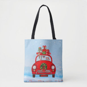 Bolsa Tote Touro Terrier Cão No Carro Com Papai Noel