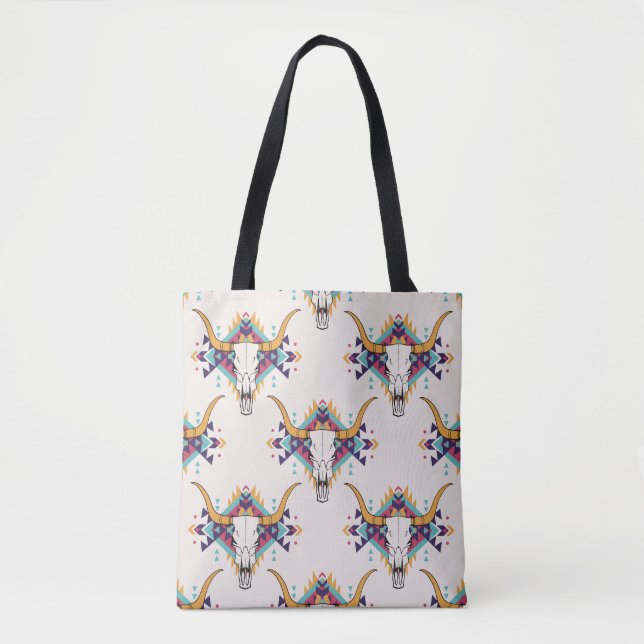 Bolsa Tote Touro Tribal Caveira: Boho Sem Semente (Frente)