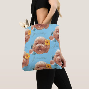 Bolsa Tote Toy Poodle com Flor e Ilustração de Telefone