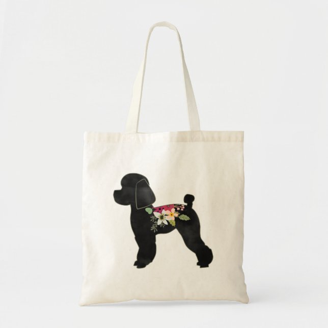 Bolsa Tote Toy Poodle Dog Breed Boho Floral Silhouette (Frente)